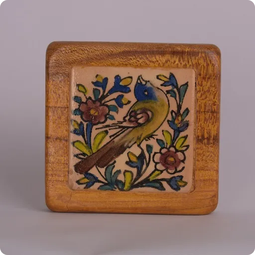 قاب چوبی کاشی گل و مرغ