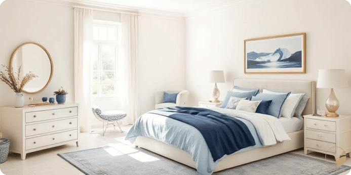 رنگ کرم با چه رنگی ست میشه در دکور: آبی