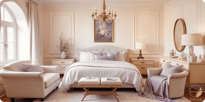 رنگ کرم با چه رنگی ست میشه در دکوراسیون: بنفش